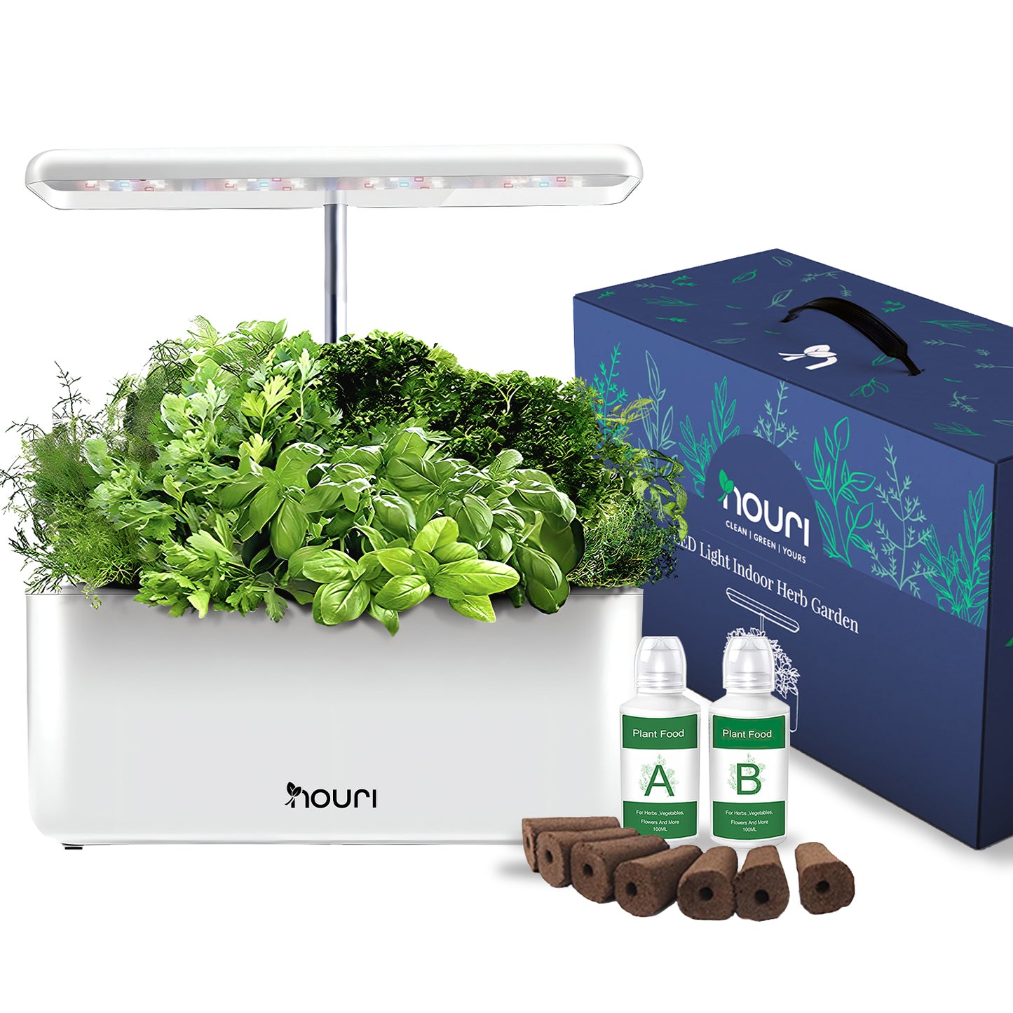 Nouri Indoor 7 Pod Smart Garden NO APP White/Black -Basil/Salad/Tomato