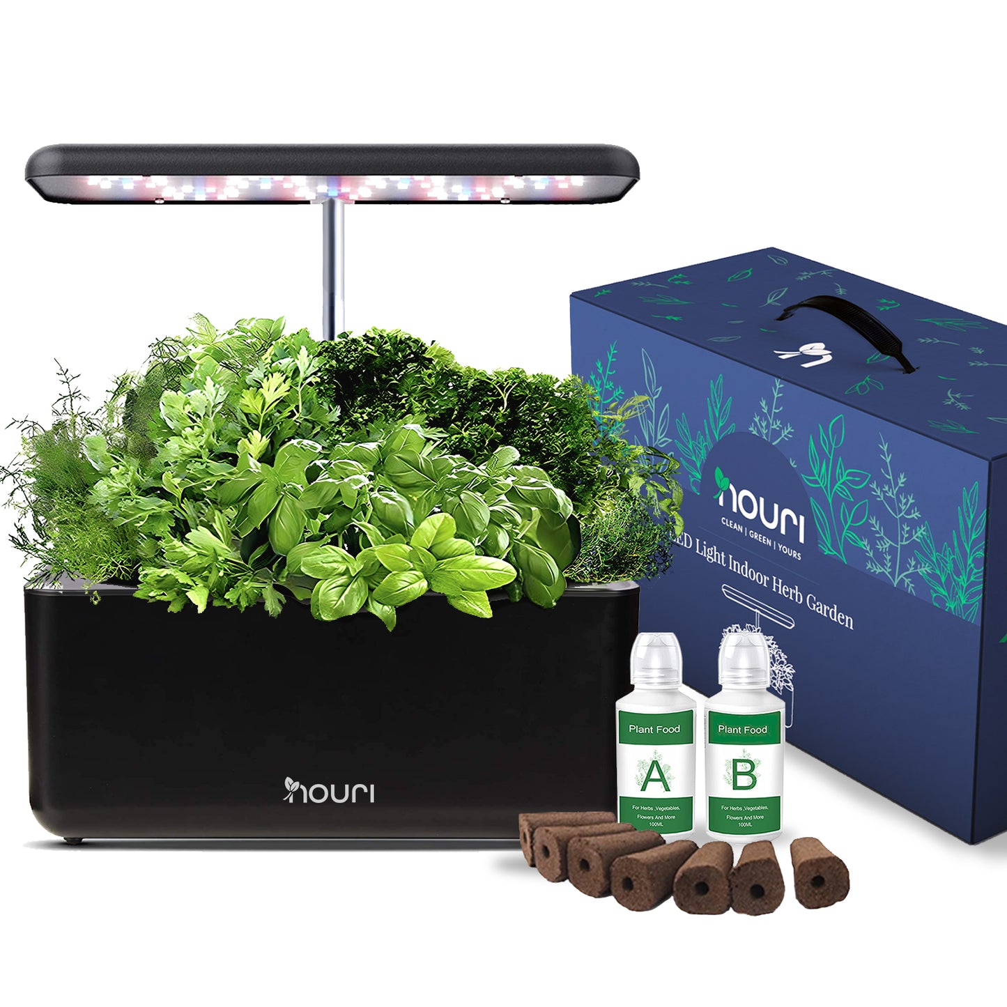 Nouri Indoor 7 Pod Smart Garden NO APP White/Black -Basil/Salad/Tomato